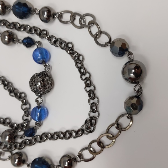 Multi-Layer Chain Necklace Gunmetal Gray Blue Five Strand - Picture 4 of 9